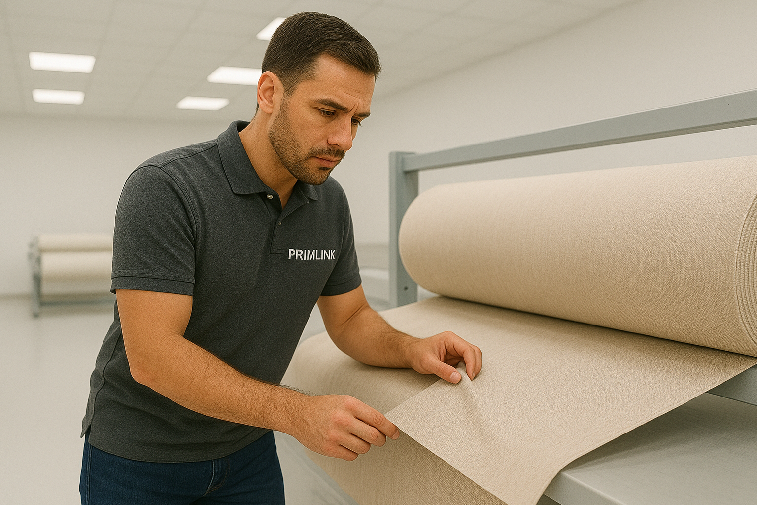 Inspector reviewing fabric quality